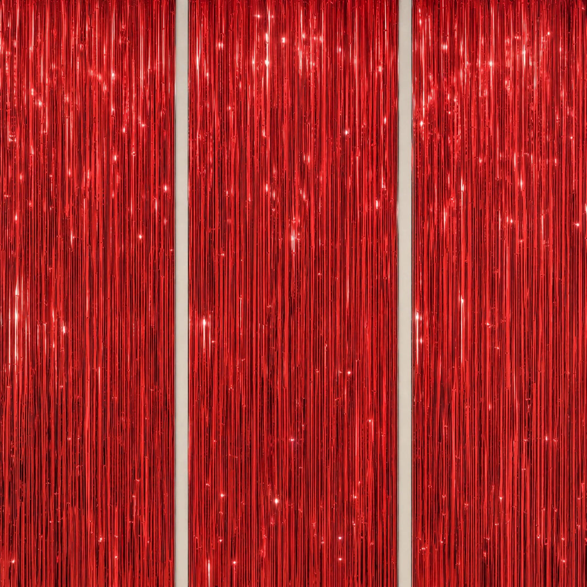 DECOCKRAT 3-Pack Foil Fringe Backdrop Curtains, 3.3x8.2 FT
