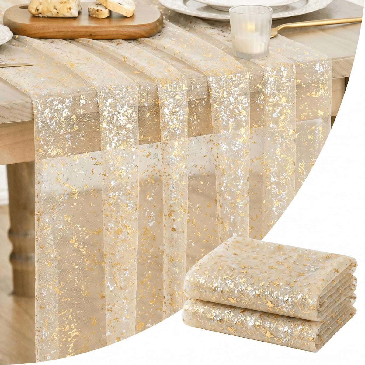 Artoid Mode Glitter Foil Gauze Table Runner for Parties