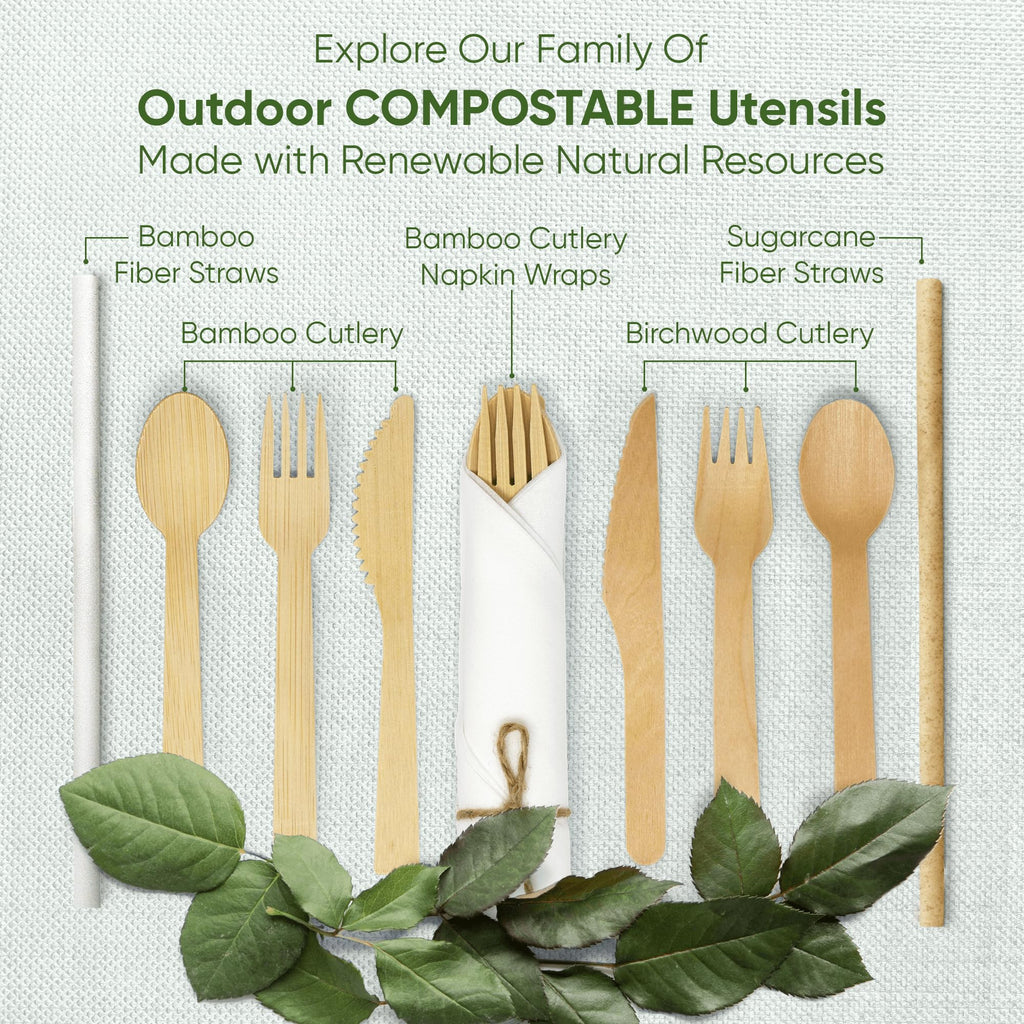 EcoPreps Pre-Rolled Bamboo Cutlery & Napkin Set