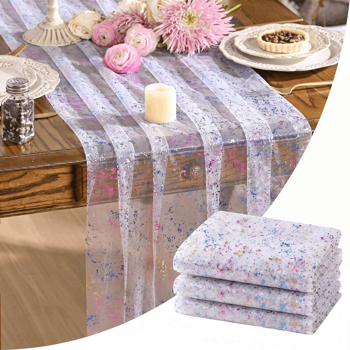 Artoid Mode Glitter Foil Gauze Table Runner for Parties