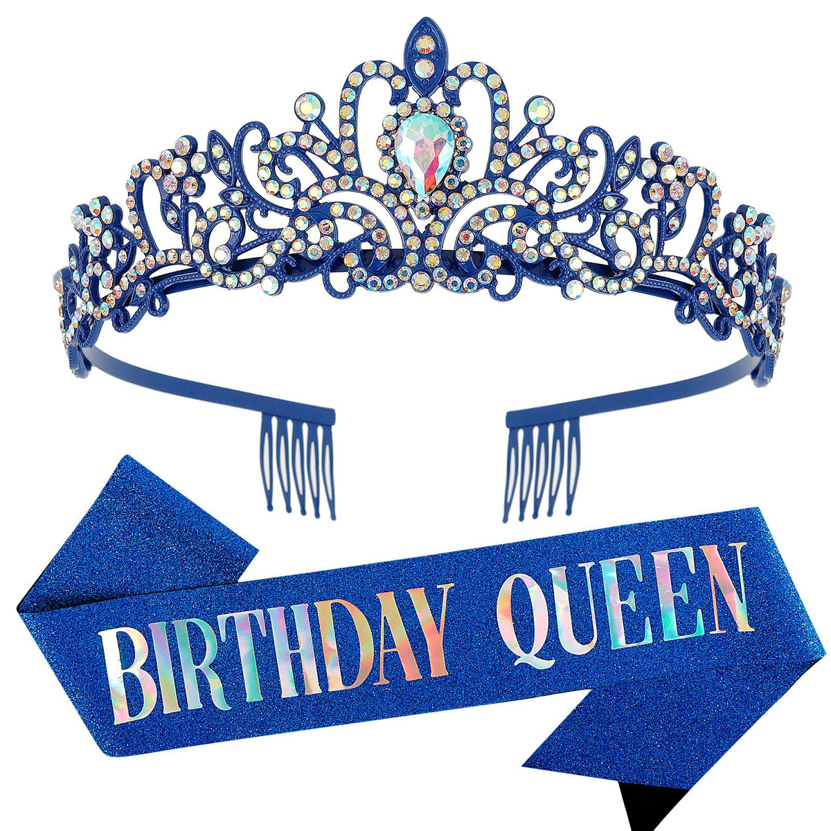 COCIDE Birthday Queen Silver Tiara & Glitter Sash Set