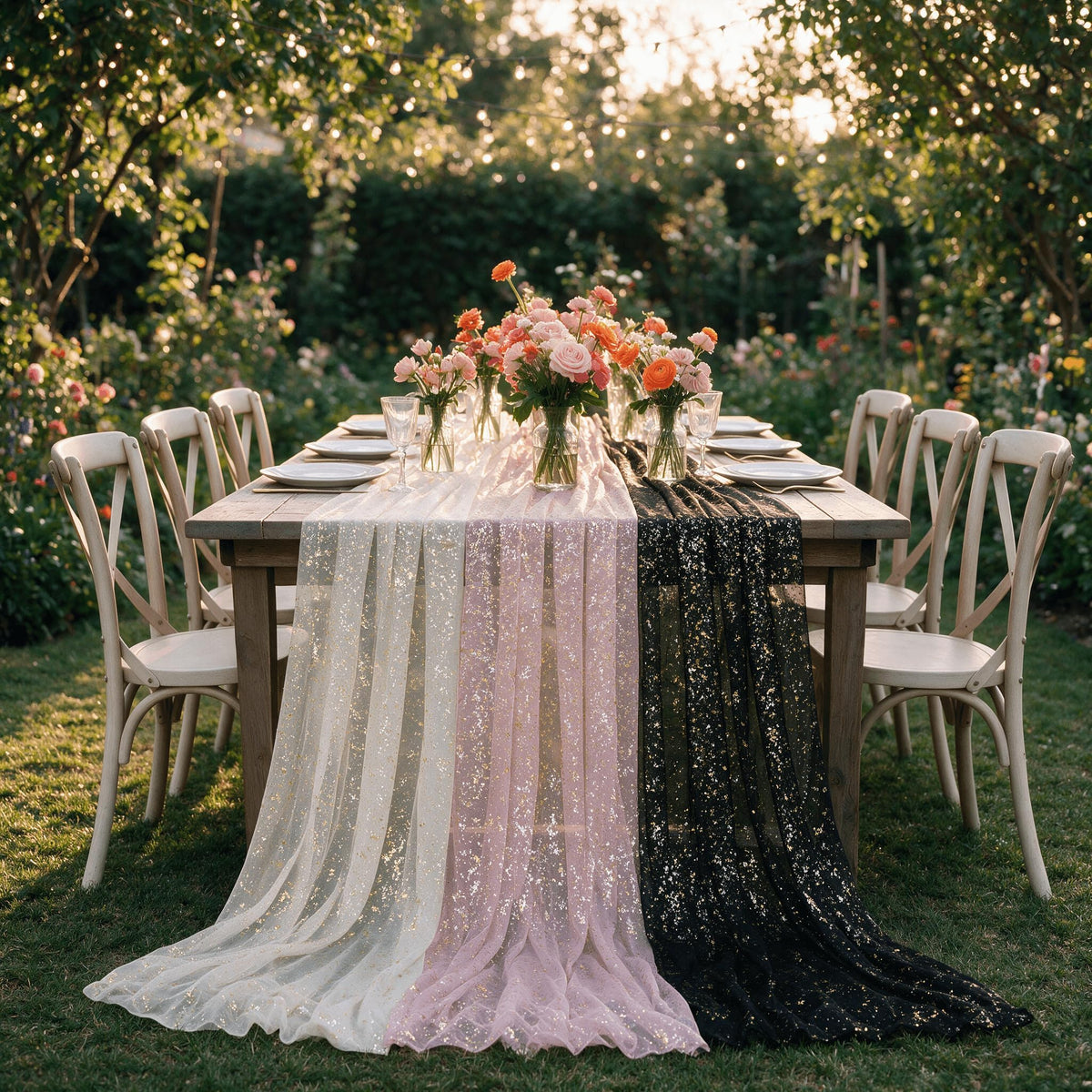Artoid Mode Glitter Foil Gauze Table Runner for Parties