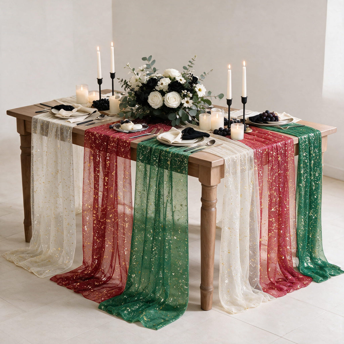 Artoid Mode Glitter Foil Gauze Table Runner for Parties