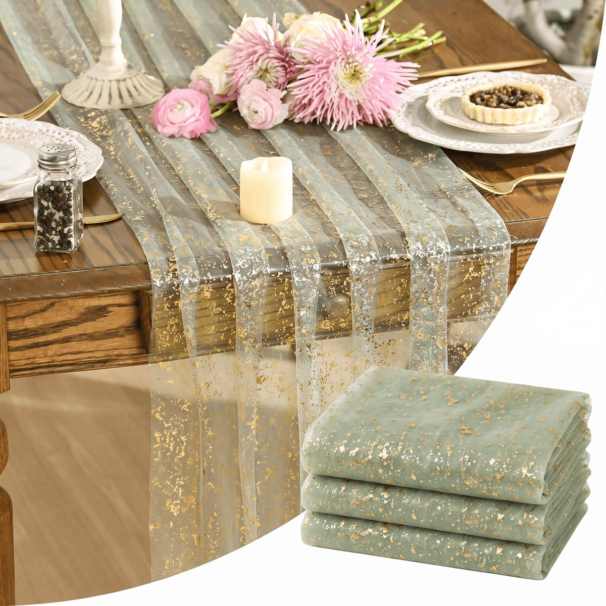 Artoid Mode Glitter Foil Gauze Table Runner for Parties