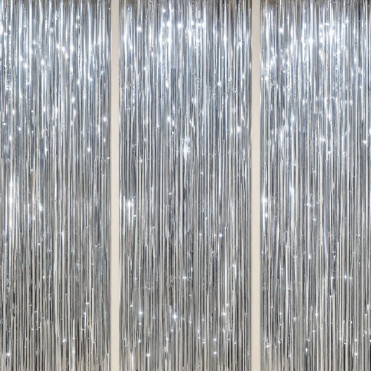 DECOCKRAT 3-Pack Foil Fringe Backdrop Curtains, 3.3x8.2 FT