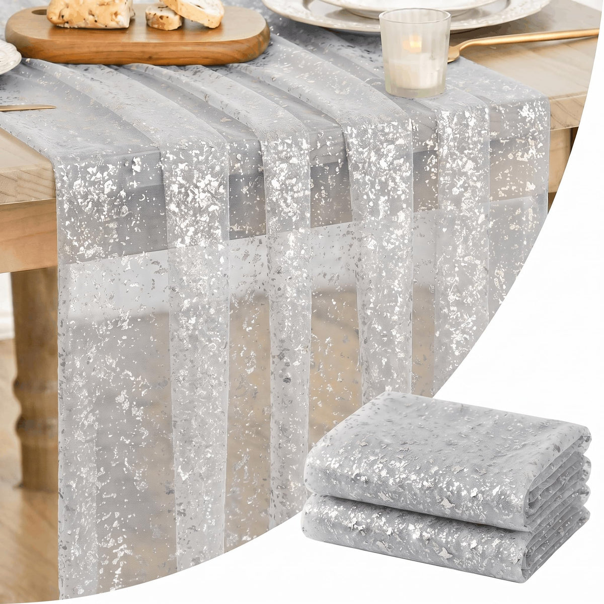Artoid Mode Glitter Foil Gauze Table Runner for Parties