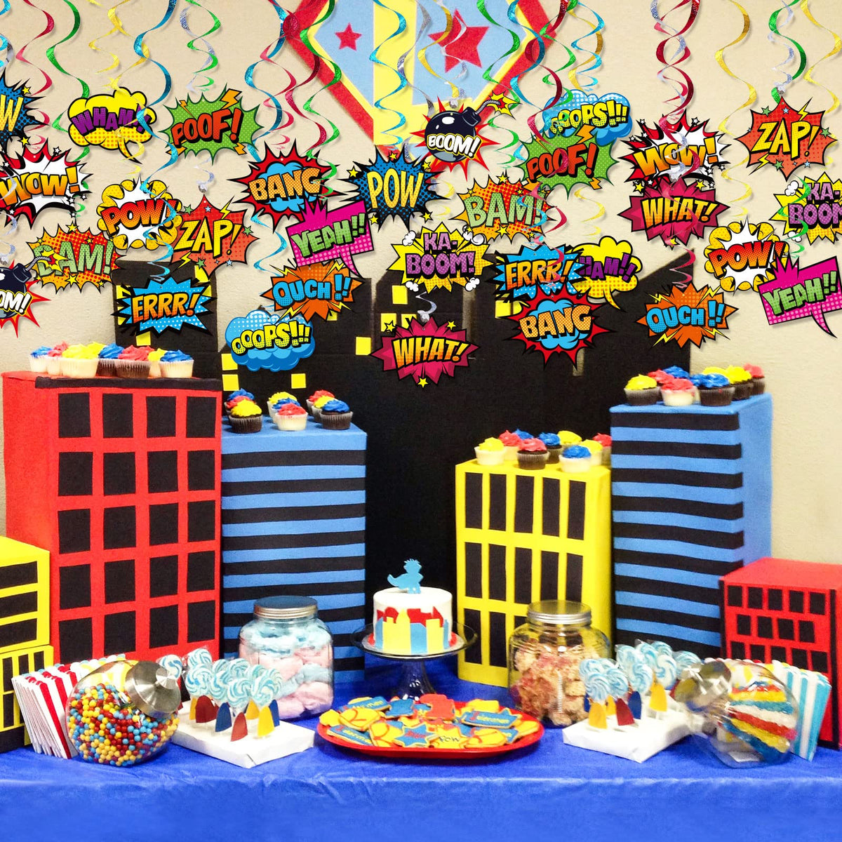 30-Pack Superhero Foil Hanging Swirls for Birthday Parties