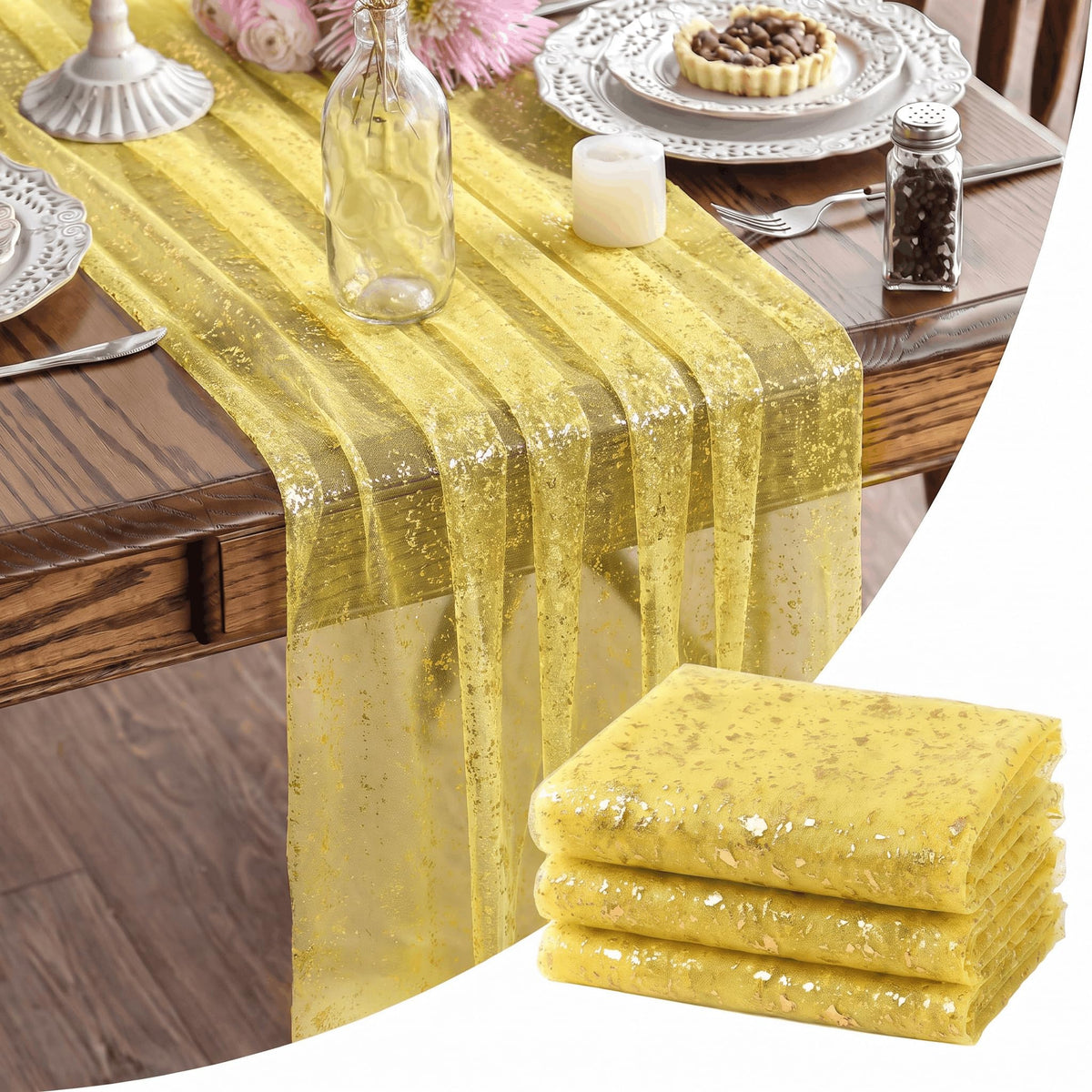 Artoid Mode Glitter Foil Gauze Table Runner for Parties