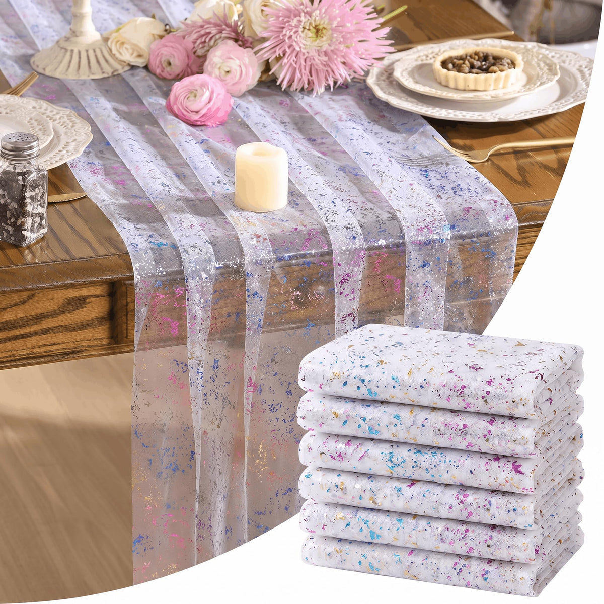 Artoid Mode Glitter Foil Gauze Table Runner for Parties