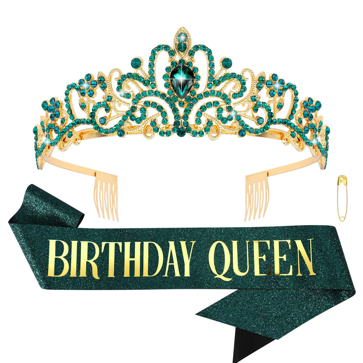 COCIDE Birthday Queen Silver Tiara & Glitter Sash Set