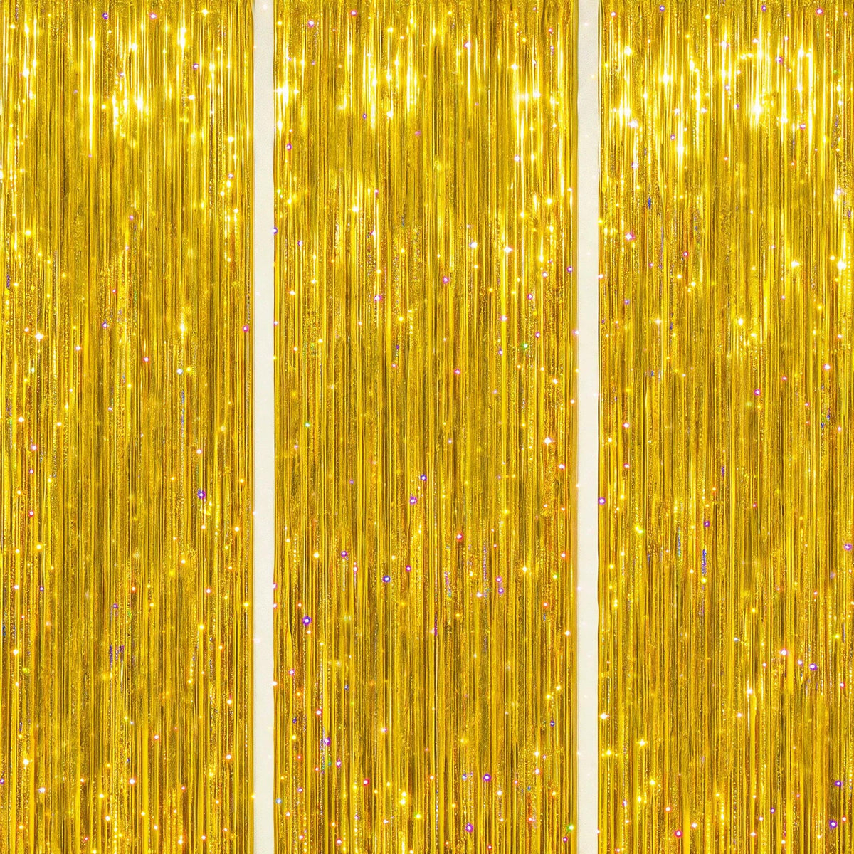 DECOCKRAT 3-Pack Foil Fringe Backdrop Curtains, 3.3x8.2 FT